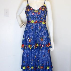 GIANNI BINI Royal Blue Four Layer Lace Bead Embellished Formal Dress